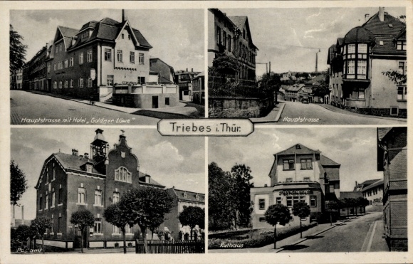 Ak Zeulenroda Triebes Thüringen, Hotel Goldener Löwe, Hauptstraße, Postamt, Rathaus