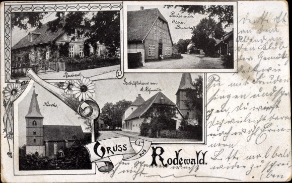 Postcard Rodewald Steimbke Lower Saxony, commercial building, church, rectory