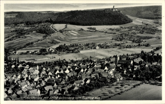 Postcard Oberstenfeld in Württemberg, aerial photograph, Lichtenberg Castle