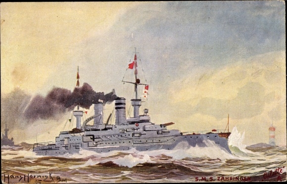 Künstler Ak Hörnigk, Hans, Deutsches Kriegsschiff, SMS Zähringen, Linienschiff