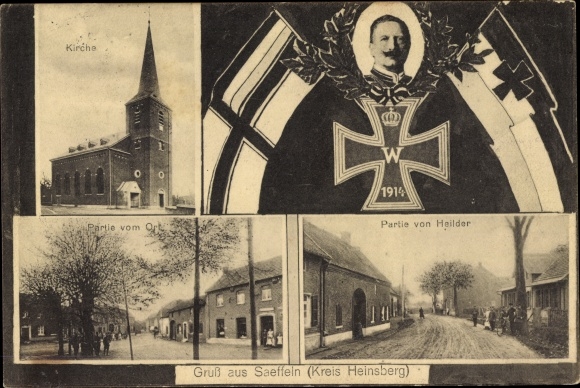 Ak Saeffeln Saeffelen Selfkant, Kirche, Heilder, Kaiser Wilhelm II, Fahnen, Eisernes Kreu