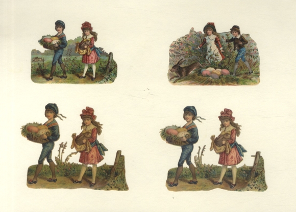 4 wafers children with colorful Easter eggs, each approx. 6.5 x 9 cm