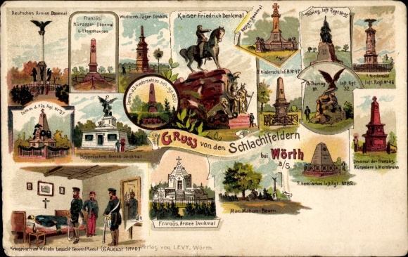 Chromo-Litho Wœrth sur Sauer Woerth Wörth an der Sauer Alsace Bas Rhin, battle memorials