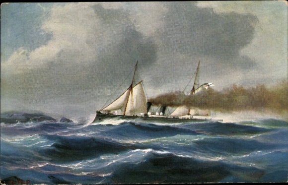 Artist Postcard Rave, Chr., Marine Gallery 265, German warship, Pfeil, Aviso, 1882