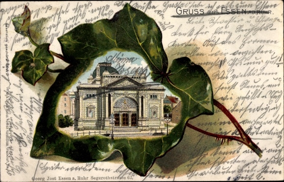 Embossed ivy leaf Chromo-Litho Essen in the Ruhr area, Stadttheater
