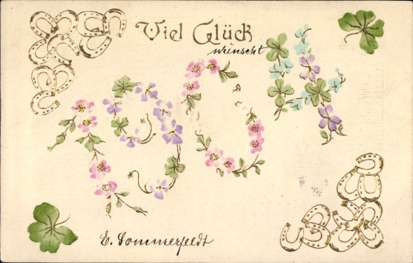 Embossed PC Happy New Year, year 1904, clover, horseshoe