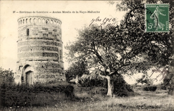 Ak Louviers Eure, Alter Mühlenturm, Bäume, französische Republik, 