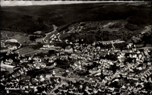 Postcard Reichenbach an der Fils Württemberg, aerial photograph
