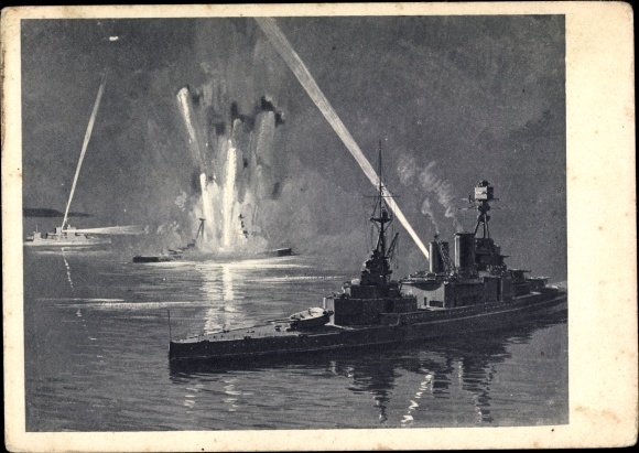 Postcard German submarine sinks battleship Royal Oak in Scapa Flow