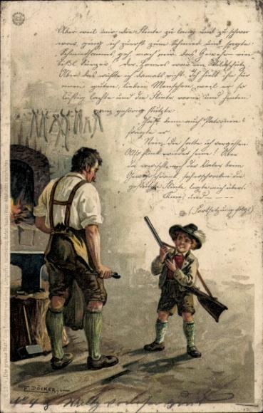 Kunstenaar litho Döcker, E., smid, jongen met geweer