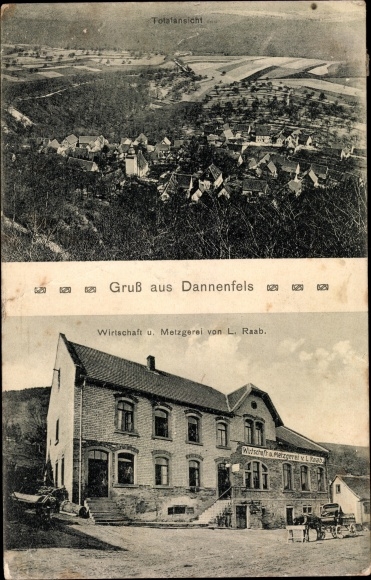 Ak Dannenfels am Donnersberg Pfalz, Wirtschaft und Metzgerei, Totalansicht