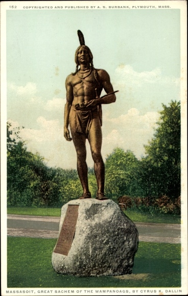 Postcard Plymouth, Massachusetts, USA, Massasoit, Great Sachem of Wampanoags