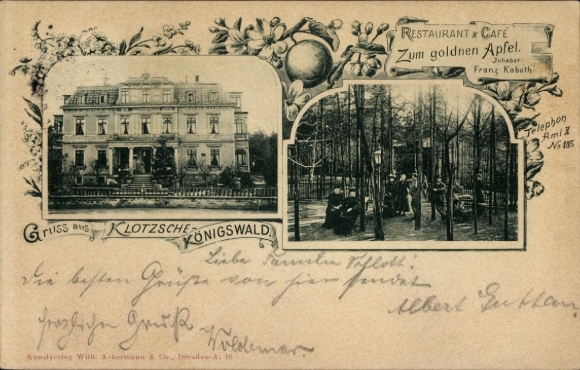 Ak Dresden Klotzsche Königswald, Restaurant en Café Zum goldennen Apfel, eigenaar Franz Kaboth