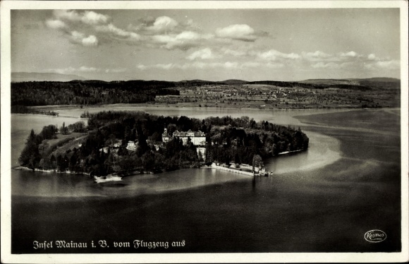 Ansichtkaart Eiland Mainau in de Bodensee, luchtfoto