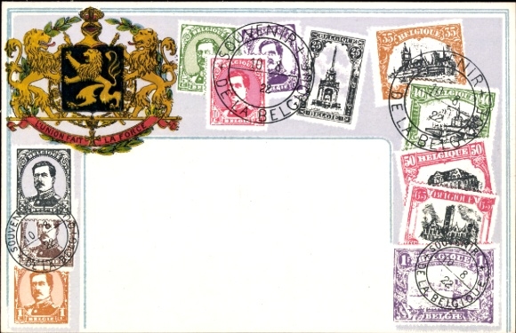 Präge Wappen Briefmarken Ak Belgien, Belgie, Belgique