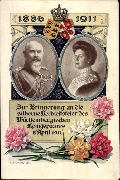 PC King Wilhelm II of Württemberg, Marie zu Waldeck and Pyrmont, silver wedding 1911, coat of arms