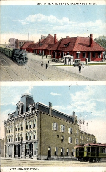 Ak Kalamazoo Michigan USAM.CRR Depot, Interurban Station, Tram