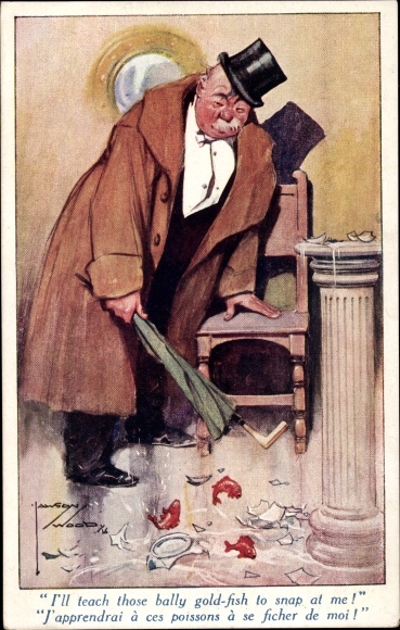 Artist Postcard Wood, Lawson, Drunk Man Broke Goldfish Bowl