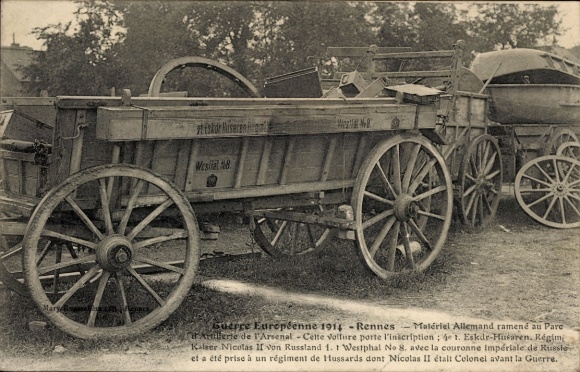 CPA Rennes Ille-et-Vilaine, 1914, Matériel Allemand ramené au Pare Artillerie de l'Arsenal