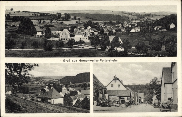 Ansichtkaart Herschweiler Pettersheim in de Palts, overzicht, straatgedeelte
