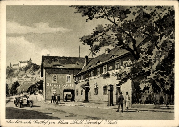 Postcard Dorndorf Dornburg an der Saale Thuringia, Inn at the Blue Shield, owner Hugo Karnischky