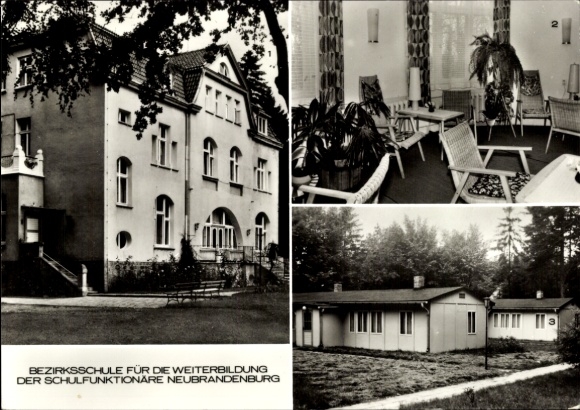 Ak Neubrandenburg in Mecklenburg,  Bezirkschule zur Weiterbildung, Hauptgebäude, Wintergarten,...