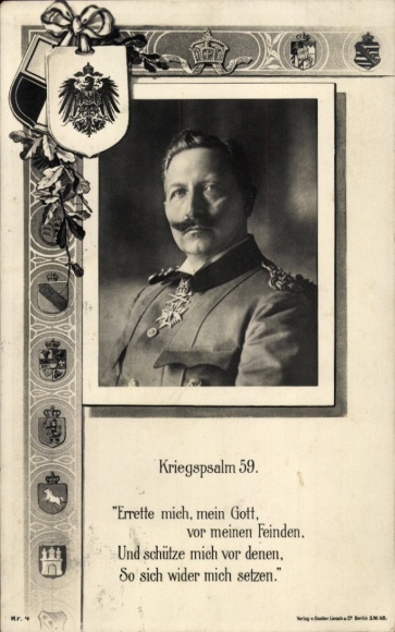 Ak Kaiser Wilhelm II., Kriegspsalm 59, Errette mich, mein Gott, vor meinen Feinden