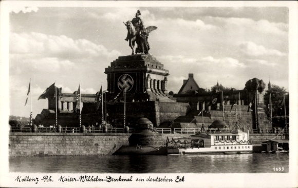 Ak Koblenz am Rhein, Kaiser-Wilhelm-Denkmal, Deutsches Eck