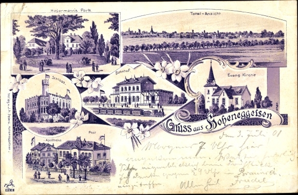 Chromo-Litho Hoheneggelsen Söhlde in Lower Saxony, Hoyermann&#39;s Park, Ev. church, train station