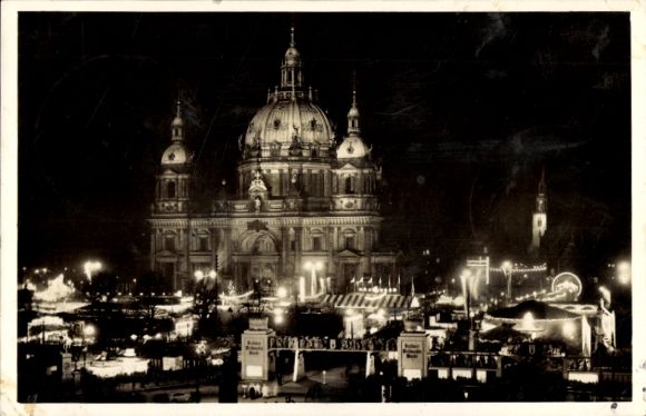 Postcard Berlin Mitte, Christmas market 1937, cathedral, St. Mary's Church
