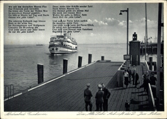 Postcard North Sea resort Cuxhaven, The Old Love, Arrival of D. Jan Molzen, Poem