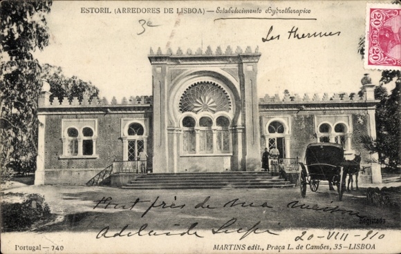 KP Estoril Cascaes Cascais Portugalia, zakład hydroterapii, przewóz, stempel pocztowy, Portugalia