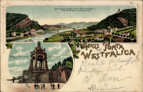 Litho Porta Westfalica, Denkmal Kaiser Wilhelm I., Panorama