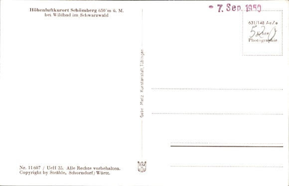 Postcard Schömberg in the Black Forest Württemberg, aerial photograph