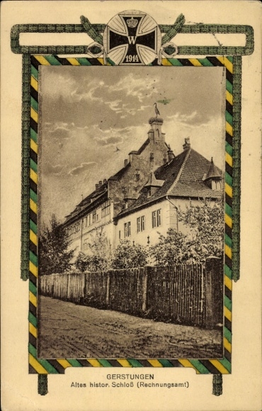 Passepartout Postcard Gerstungen in Thuringia, Old Historic Castle, Accounting Office