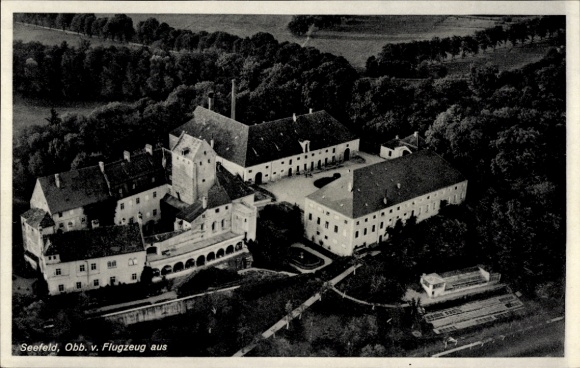 Postcard Seefeld in Upper Bavaria, aerial photograph