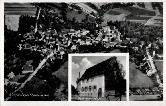 Postcard Oehringen Öhringen in the Hohenlohekreis Württemberg, Gasthaus zur Rose, aerial photograph