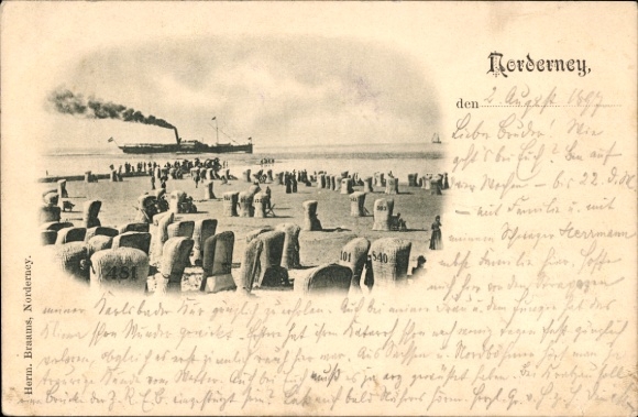 Postcard Nordseebad Norderney Ostfriesland, bathers on ship on the horizon
