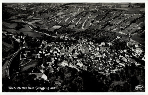 Postcard Niederstetten in Württemberg, aerial photograph