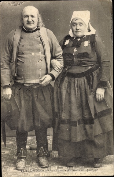 Postcard Les Noces d&#39;Or in Briec, Surroundings of Quimper Finistère, bretonische Trachten