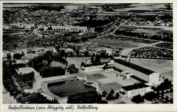 Postcard Kaiserslautern in the Palatinate, aerial photograph, exhibition