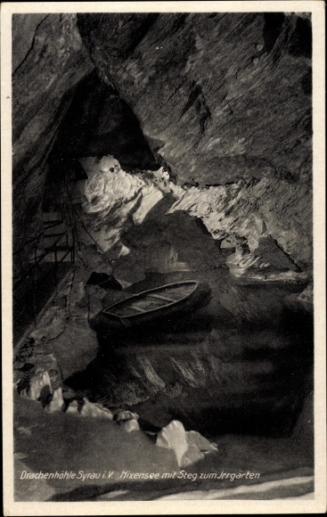 Ak Syrau Rosenbach im Vogtland, Drachenhöhle, Nixensee mit Steg zum Irrgarten
