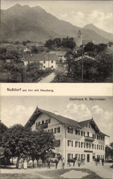 PC Nußdorf am Inn district of Rosenheim, Upper Bavaria, local section with Heuberg, church, inn K. Bernrieder