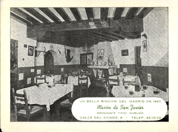 Postcard San Javier Murcia city Spain, view into the cafe, street map on the back