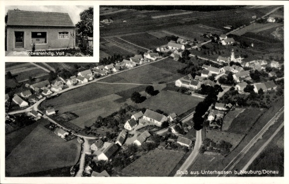 Postcard Unterhausen Oberhausen (near Neuburg/Donau) Upper Bavaria, aerial photograph