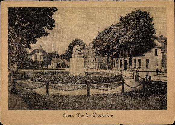 Postcard Esens Lower Saxony, in front of the Drostentore, monument, meadow
