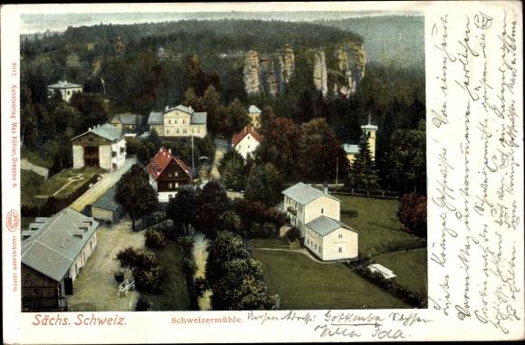 Ak Bad Schweizermühle Rosenthal Bielatal in Saksen, uitzicht op de stad
