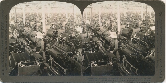 Stereofoto Greensboro North Carolina VS, White Oak Cotton Mills, Weaving Room