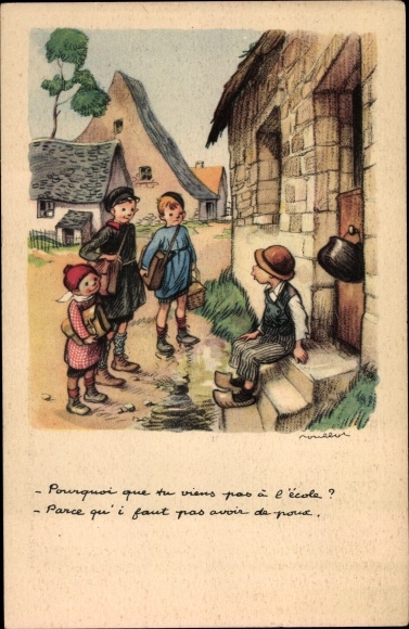 Artist Postcard Poulbot, National League against the Slums, Why don&#39;t you come to school