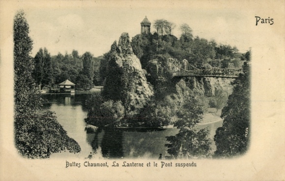 Reliëfkaart Parijs XIX. Buttes Chaumont, La Lanterne, hangbrug